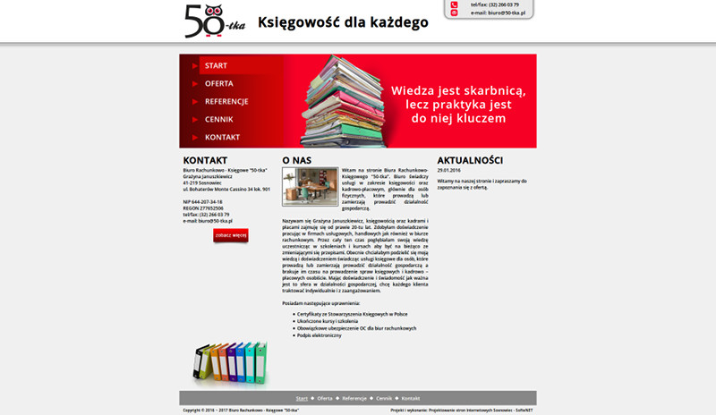 Strona internetowa firmy 50-tka zajmującej się księgowością.