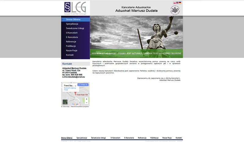 Strona internetowa firmy Legal Center Group świadczącej usługi z zakresu doradztwa prawnego.